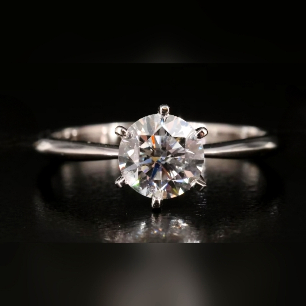 Genuine Diamond Solitaire Engagement Ring | 14K White Gold | 1.02 CT | Size 7.00